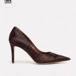 Scarpin Couro Pelo Premium Salto Médio Fino Marrom Café