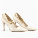 Scarpin Premium 100% em Couro Legítimo | Salto Médio Fino Off White