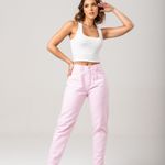 Calça Mom Feminina Rosa Sarja Zune