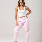 Calça Mom Feminina Rosa Sarja Zune