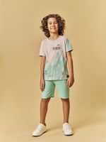 T-shirt em malha e bermuda malha waffle
