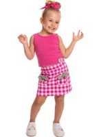 Blusa c/ shorts saia xadrez c/cereja