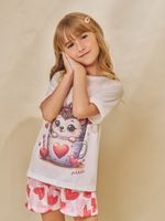 Pijama blusa malha e shorts corações