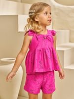 Conjunto bata com laço e shorts em laise