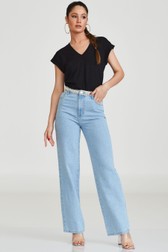 Calça Wide Leg Jeans Alta Thassia Pearl