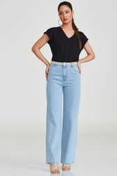 Calça Wide Leg Jeans Alta Thassia Pearl