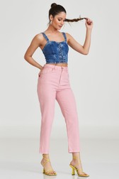 Calça Mom Jeans Alta Flora Framboesa