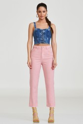 Calça Mom Jeans Alta Flora Framboesa