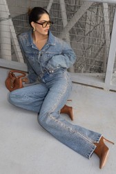 Calça Wide Leg Jeans Thassia Vintage Shine