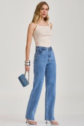 Calça Wide Leg Jeans Alta Thassia Dantas