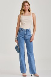 Calça Wide Leg Jeans Alta Thassia Dantas