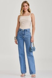 Calça Wide Leg Jeans Alta Thassia Dantas