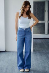 Calça Wide Jeans Leg Media Cassi