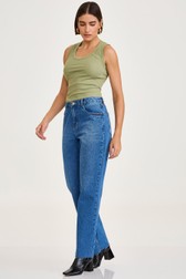 Calça Jeans Reta Media Olive Viegas