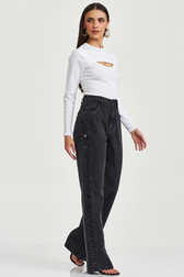 Calça Wide Leg Thassia Ilhos