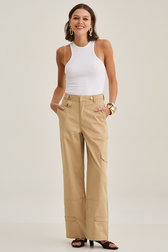 Calça Reta Cargo Noreen Caramel