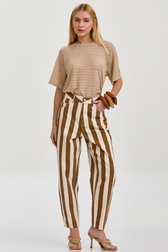 Calça Balloon Amira Listras Toffee