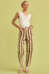 Calça Balloon Amira Listras Toffee