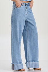 Calça Super Wide Isis Listras Denim