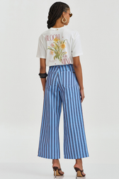 Calça Cropped Wide Inez Listras Blue