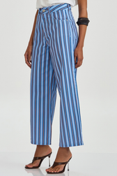 Calça Cropped Wide Inez Listras Blue