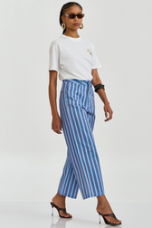 Calça Cropped Wide Inez Listras Blue