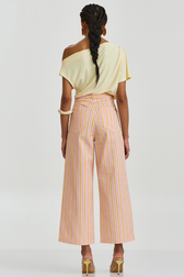 Calça Cropped Wide Inez Listras Blush