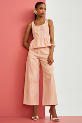 Calça Cropped Wide Inez Listras Blush