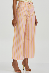 Calça Cropped Wide Inez Listras Blush