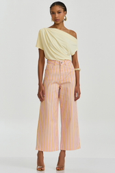 Calça Cropped Wide Inez Listras Blush