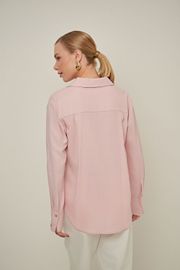 CAMISA PEQUIM LINHO ROSA BORDADO
