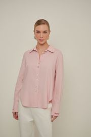 CAMISA PEQUIM LINHO ROSA BORDADO