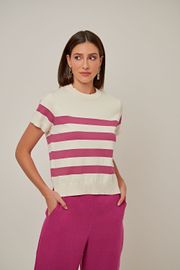 BLUSA ROMANA LISTRADA FÚCSIA