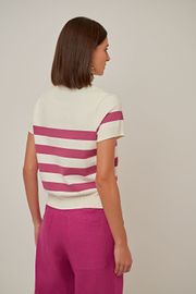 BLUSA ROMANA LISTRADA FÚCSIA