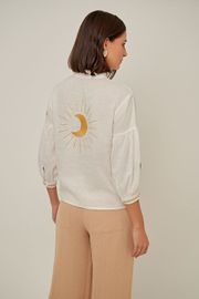 BLUSA SAFIRA CAMBRAIA DE LINHO BORDADA