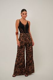 CALÇA ZIG CAMBRIA DE LINHO ANIMAL PRINT
