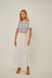 BLUSA AMALIA OFF WHITE LINHO E RENDA