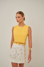 BLUSA ANTÔNIA CAMBRAIA DE LINHO AMARELA