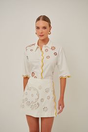 CAMISA VALENTINA LINHO E BORDADOS OFF WHITE