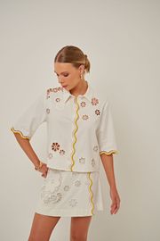 CAMISA VALENTINA LINHO E BORDADOS OFF WHITE