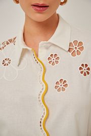 CAMISA VALENTINA LINHO E BORDADOS OFF WHITE