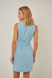 VESTIDO BABILÔNIA AZUL EM LINHO