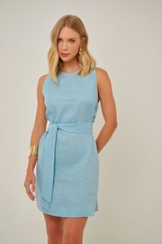 VESTIDO BABILÔNIA AZUL EM LINHO