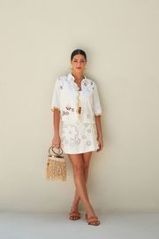 CAMISA VALENTINA LINHO E BORDADOS OFF WHITE