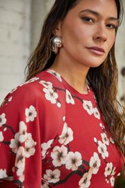 VESTIDO VERMELHO ENERGIA ESTAMPA CEREJEIRAS