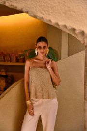 BLUSA PRIMAVERA EM LUREX DOURADO