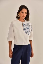 BLUSA BABILÔNIA TRICOLINE COM ESTAMPA