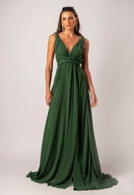 Vestido Longo Verde Oliva Escuro Multiformas Chifon 