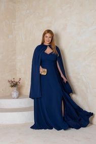 Vestido Longo Plus Size Azul Marinho Houston