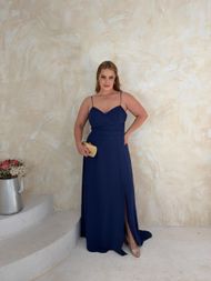 Vestido Longo Plus Size Azul Marinho Houston